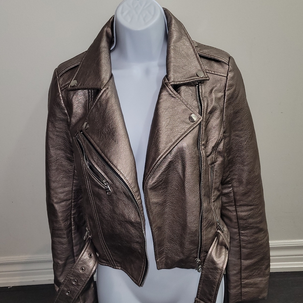 PULL&BEAR faux leather jacket in Metallic color, size small